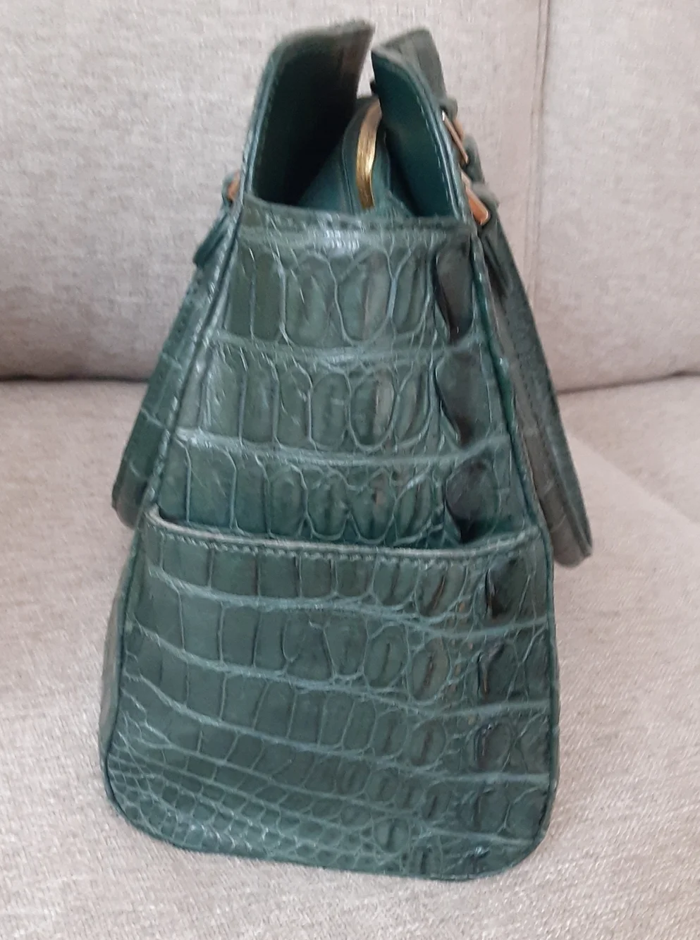 Dark Green Croc-Embossed Structured Satchel - Women Bags